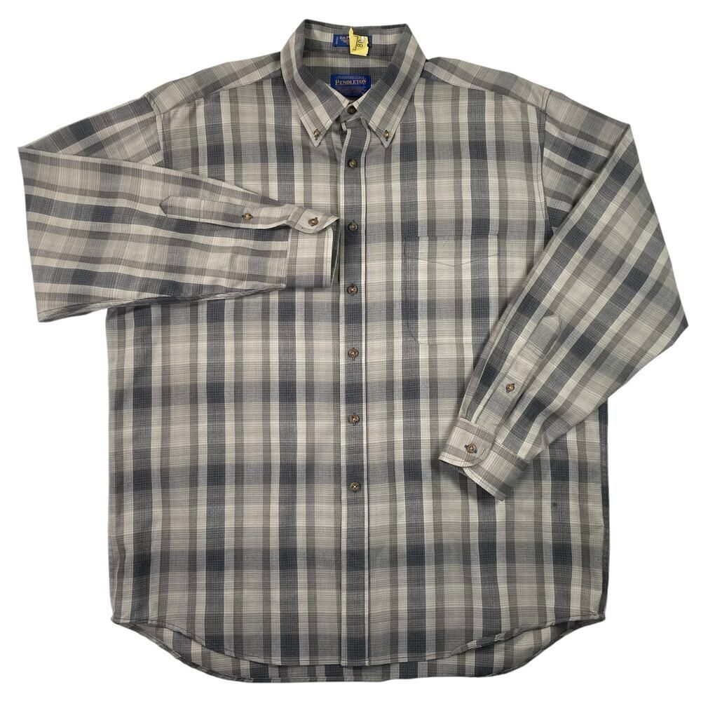 Sir Pendleton Mens XL Gray Plaid Long Sleeve Button Down Dress Shirt